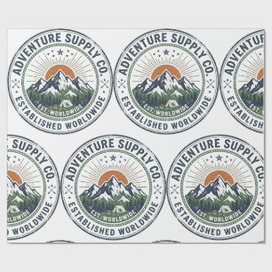 Retro-Outdoor-Abenteuer-Berg-Emblem Geschenkpapier
