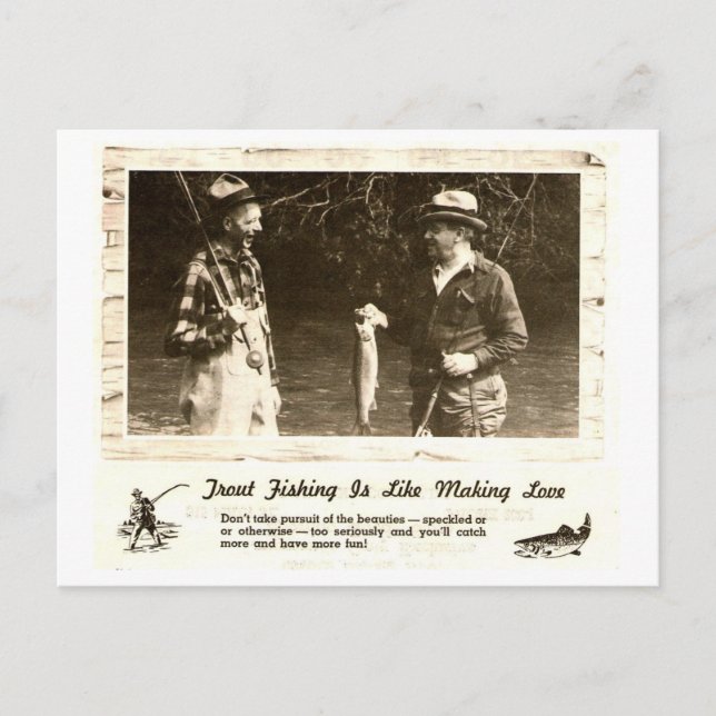 Retro Outdoor Man Cave Fishing Help - Postkarte (Vorderseite)