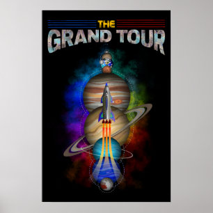 Retro Outer Space Art mit Raumschiff und Planeten Poster