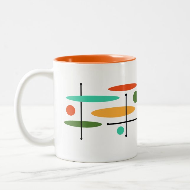 Retro Oval Dot Lines Zweifarbige Tasse (Links)