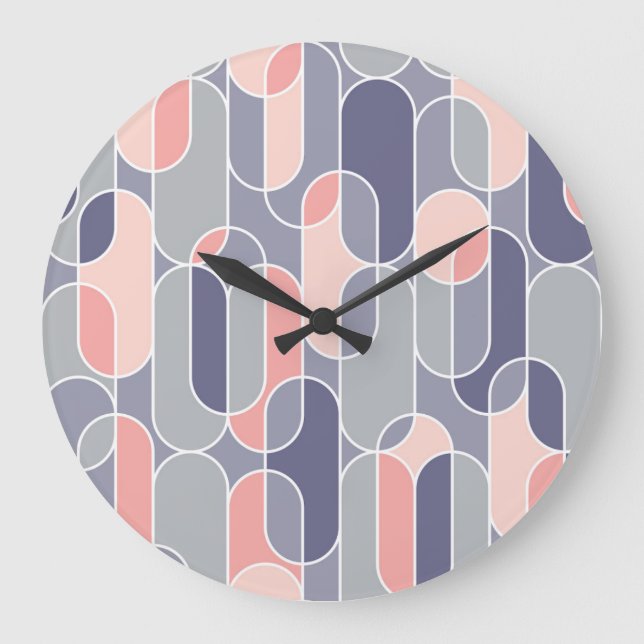 Retro Oval Geometric 70er Muster Große Wanduhr (Vorderseite)