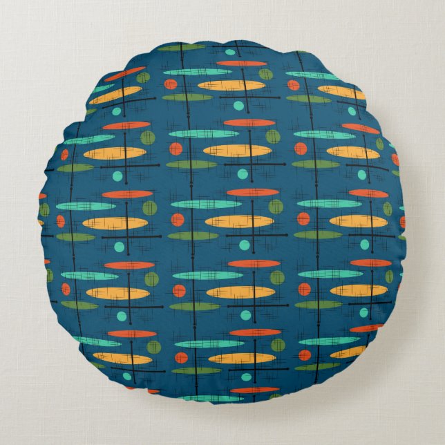 Retro-Ovals & Lines Rundes Kissen (Vorderseite)
