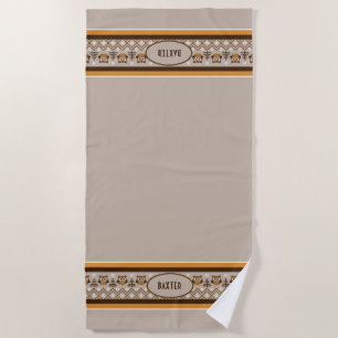Retro Owl gegossenes Design Tan Orange Brown Pet T Strandtuch