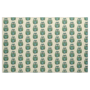 Retro Owl - Grün und Aquamarin auf Tan Hintergrun Stoff