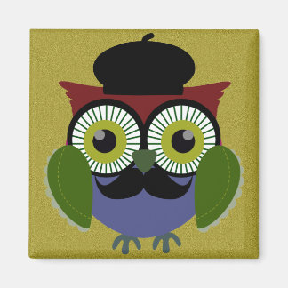 Retro Owl mit Mustache Magnet