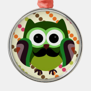 Retro Owl mit Mustache Ornament Aus Metall