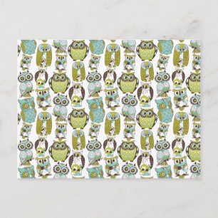 Retro Owl Muster niedlicher Hintergrund Postkarte