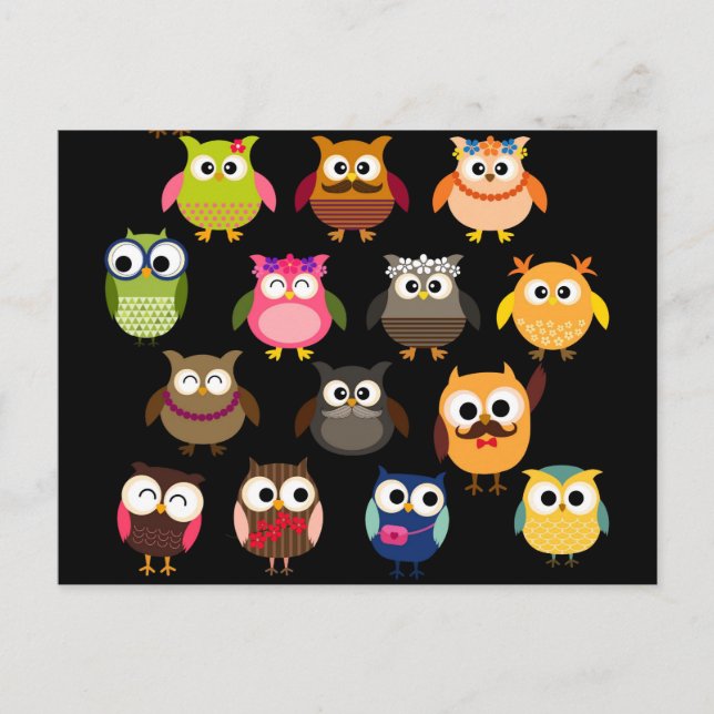 Retro Owl Muster Postkarte (Vorderseite)