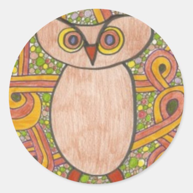 Retro Owl Runder Aufkleber (Vorderseite)