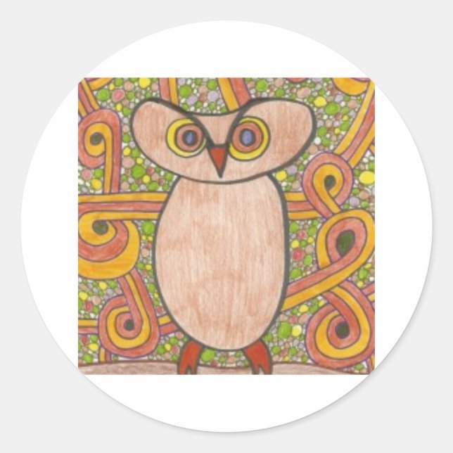 Retro Owl Runder Aufkleber (Vorderseite)