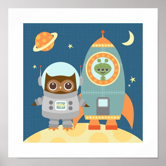 Retro Owl Space Poster drucken (Vorne)