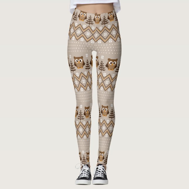 Retro-Owl-Strickdesign Leggings (Vorderseite)