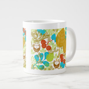 Retro Owls Blätter Frucht in Türkis Grün braun Jumbo-Tasse