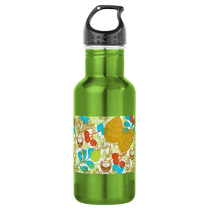 Retro Owls Blätter Frucht in Türkis Grün braun Trinkflasche