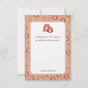 Retro Owls Vielen Dank Flachkarten Mitteilungskarte