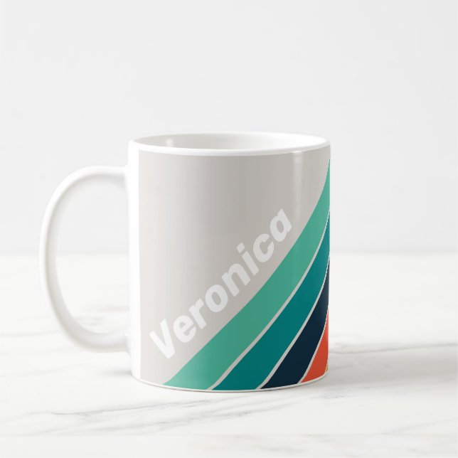 Retro Ozean Regenbogen gestreift mit Namen Kaffeetasse (Links)