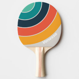 Retro Ozean Regenbogen Kreis Streifen mit Namen Tischtennis Schläger