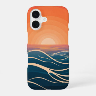 Retro-Ozean-Sonnenuntergangs-Wellen iPhone 16 Hülle