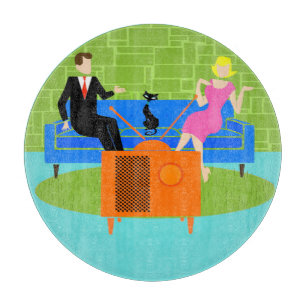 Retro-Paar mit Cat Cat Cutting Board Schneidebrett