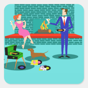 Retro-Paar mit Dog Stickers