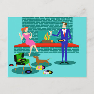 Retro-Paar mit Hund-Postkarte Postkarte