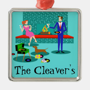 Retro-Paar mit Hund Weihnachtsschmuck