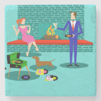 Retro-Paar mit Untersetzer aus Dog Stone