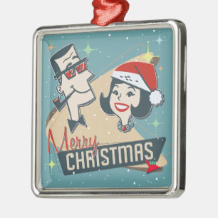 Retro-Paar Weihnachten Vintage 1950er Jahre Feiert Ornament Aus Metall