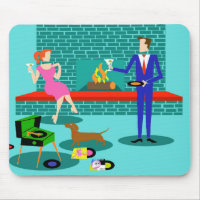 Retro Paare mit Hund Mousepad