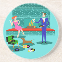 Retro Paare mit Hundesandstein-Untersetzer