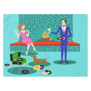Retro Paare mit Hundetischdecke Tischdecke