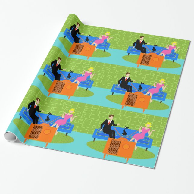 Retro Paare mit Katzen-Packpapier Geschenkpapier (Ungerollt)