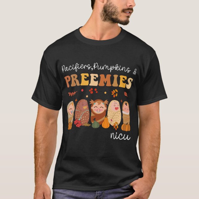 Retro Pacifiers Pumpkins Preemies NICU Nurse Fall  T-Shirt (Vorderseite)