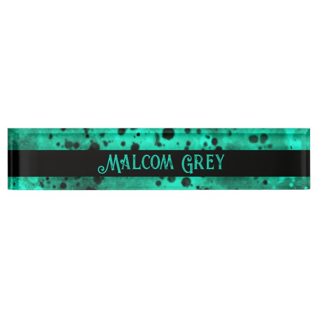 Retro Paint Spritzer Effect Green & Black Namensplakette (Vorderseite)