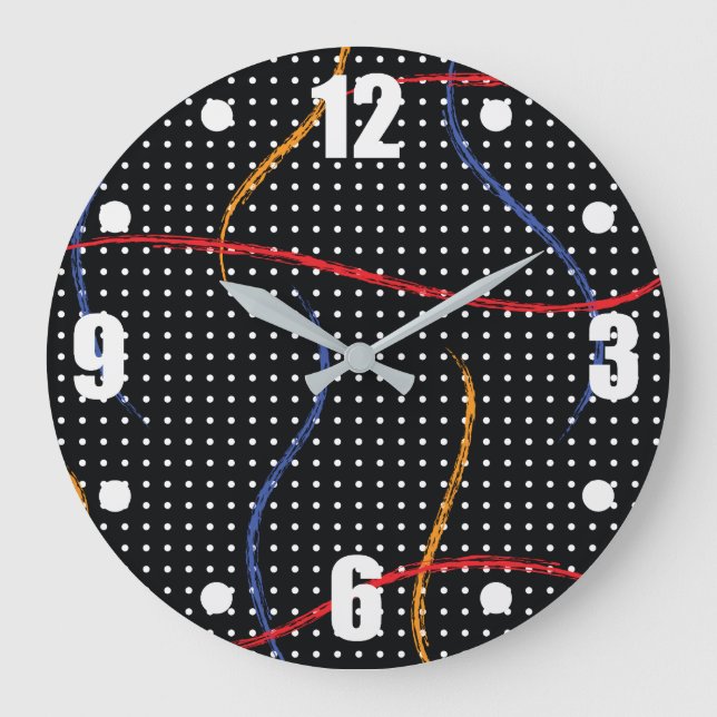 Retro Paint Spritzer und Punkte Große Wanduhr (Vorderseite)