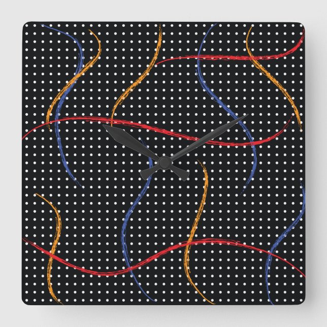 Retro Paint Spritzer und Punkte Quadratische Wanduhr (Vorderseite)