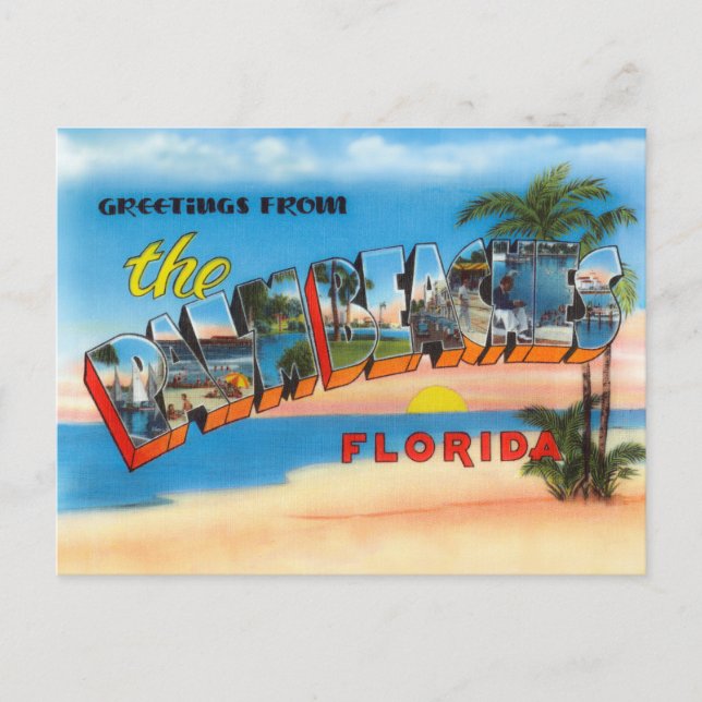 Retro Palm Beach, Florida Travel Postkarte (Vorderseite)