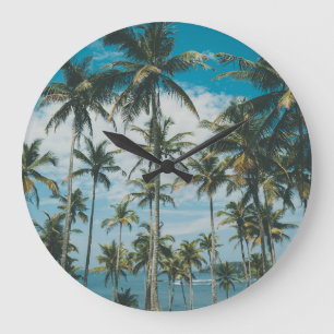 Retro-Palm-Ozean-Silhouette Große Wanduhr