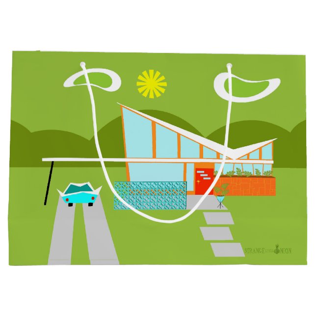 Retro Palm Springs-Haus-Geschenk-Tasche Große Geschenktüte (Rückseite)