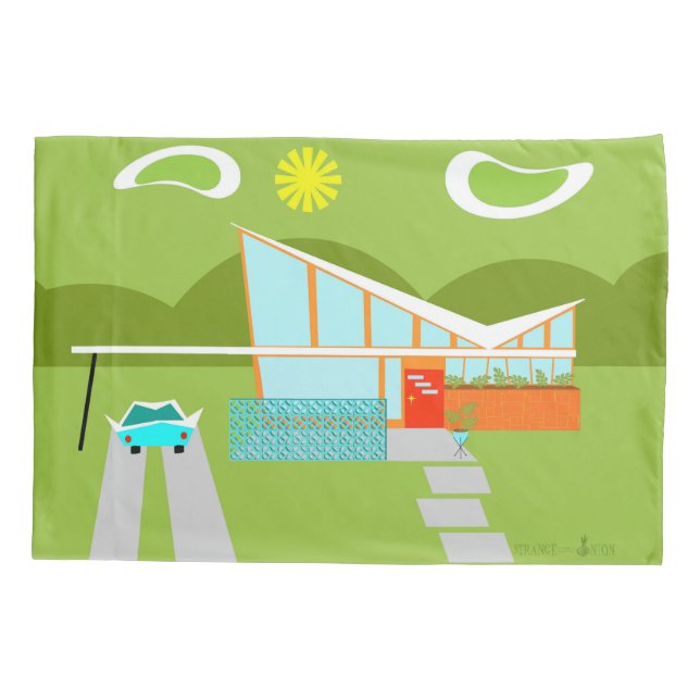 Retro Palm Springs-Haus-Kissenbezug Kissenbezug (Rückseite)