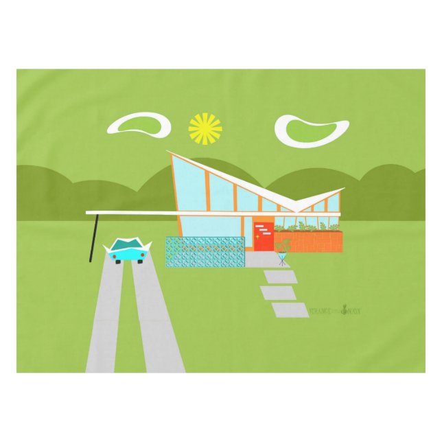 Retro Palm Springs-Haus-Tischdecke Tischdecke (Vorderseite (Horizontal))