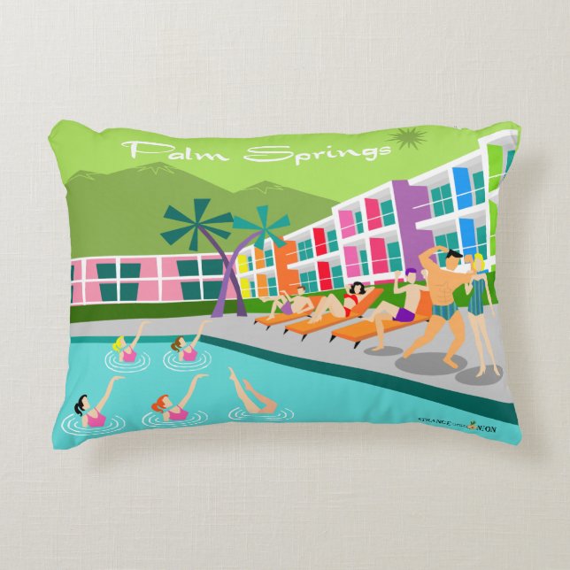 Retro Palm Springs Hotel Accent Pillow Dekokissen (Vorderseite)