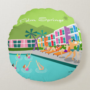 Retro Palm Springs Hotel Rundkissen Rundes Kissen