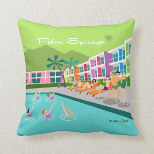 Retro Palm Springs Hotel Throw Kissen