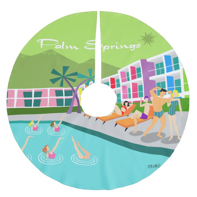 Retro Palm Springs Hotel Tree Skirt Polyester Weihnachtsbaumdecke (Vorderseite)