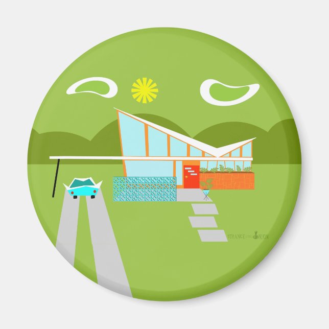Retro Palm Springs House Round Magnet (Vorne)