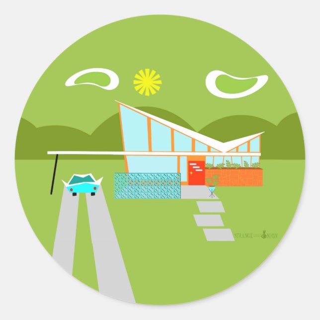 Retro Palm Springs House Round Stickers (Vorderseite)