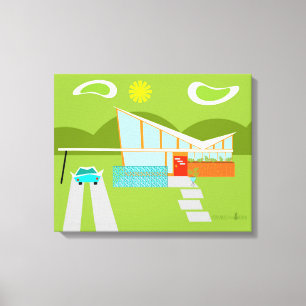 Retro Palm Springs House Wrapped Canvas Leinwanddruck