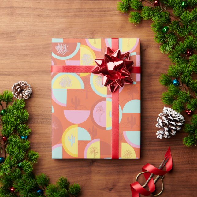 Retro Palm Springs Kaktus-Geschenkpapier Geschenkpapier (Feiertagsgeschenk)