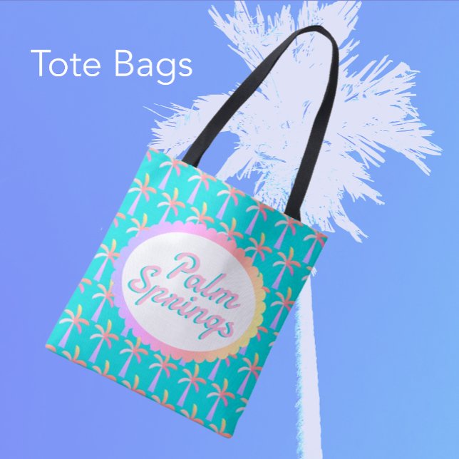 Retro Palm Springs Türkis Blue Tropical Palms (Tote your sunscreen, water and phone to the pool!
Personalize it!)